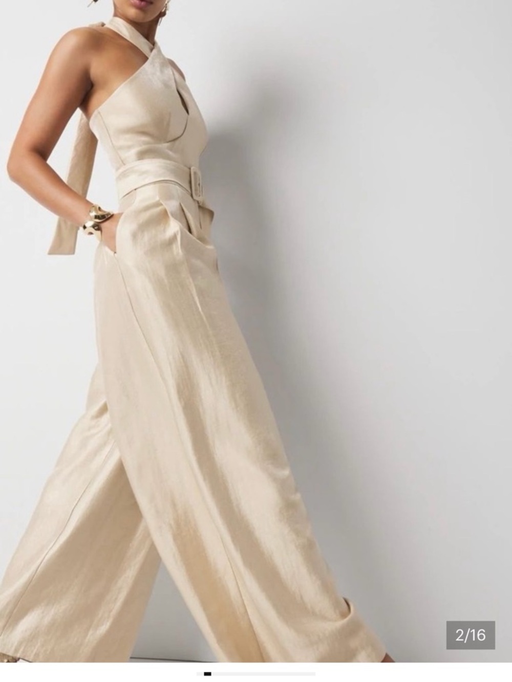White House Black Market Beige Cream Wide-Leg Jumpsuit (does not have a belt ) - Picture 3 of 4